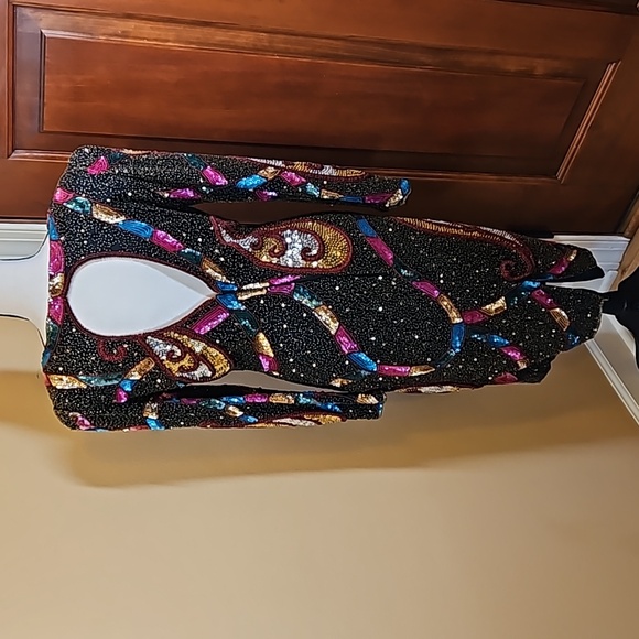 VINTAGE IN VOGUE DRESS MADE IN INDIA 8 BEADED SEQUINS 100% SILK 100% RAYON - Picture 9 of 13